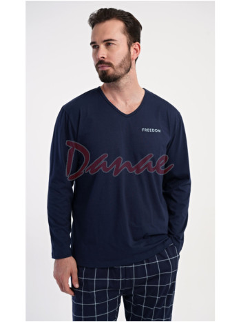 Pánske pyžamo dlhé Freedom káro nohavice modrá