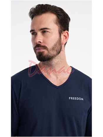 Pánske pyžamo dlhé Freedom káro nohavice modrá