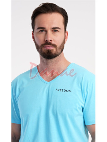 Pánske pyžamo krátke Freedom káro šortky tyrkysová