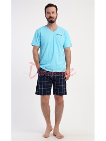Pánske pyžamo krátke Freedom káro šortky tyrkysová
