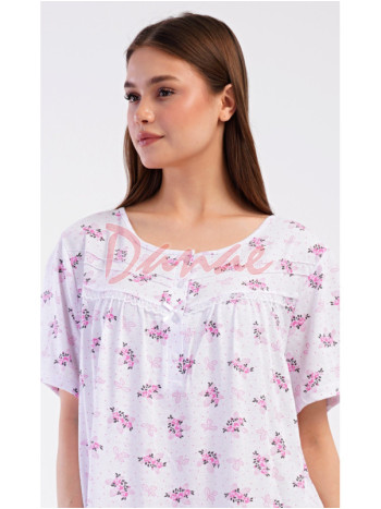 Dámska nočná košeľa s kvetmi krátky rukáv Vanda ružová