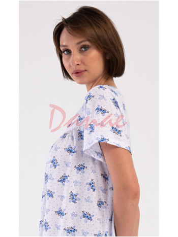 Dámska nočná košeľa s kvetmi krátky rukáv Vanda modrá