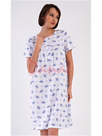 Dámska nočná košeľa s kvetmi krátky rukáv Vanda modrá