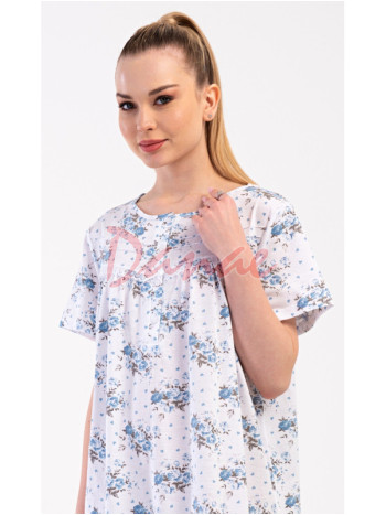 Dámska nočná košeľa s kvetmi krátky rukáv Amanda modrá