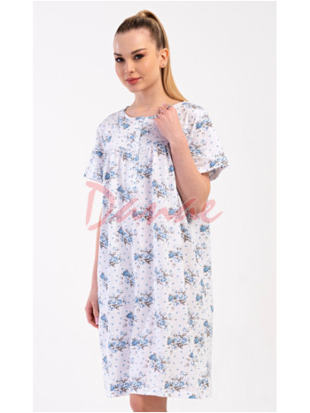 Dámska nočná košeľa s kvetmi krátky rukáv Amanda modrá