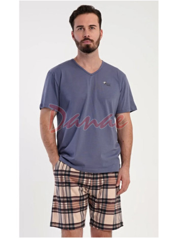 Pánske pyžamo krátke Norbert káro šortky šedá