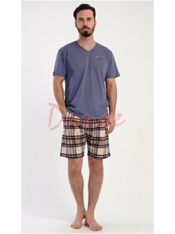 Pánske pyžamo krátke Norbert káro šortky šedá
