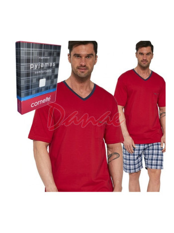 Pánske pyžamo krátke kárované šortky Cornette Tom